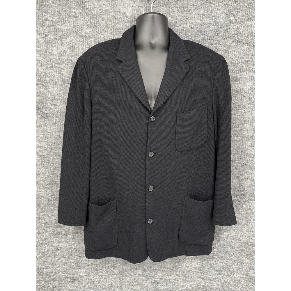 Jhane Barnes Blazer Mens 48 Black Textured Knit Sport Coat Jacket 4 Button Long